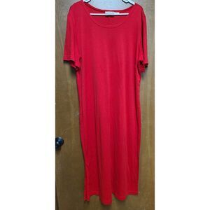 Coldwater Creek Red Maxi Dress Short Sleeve Cotton Knit Casual Lounge 1X